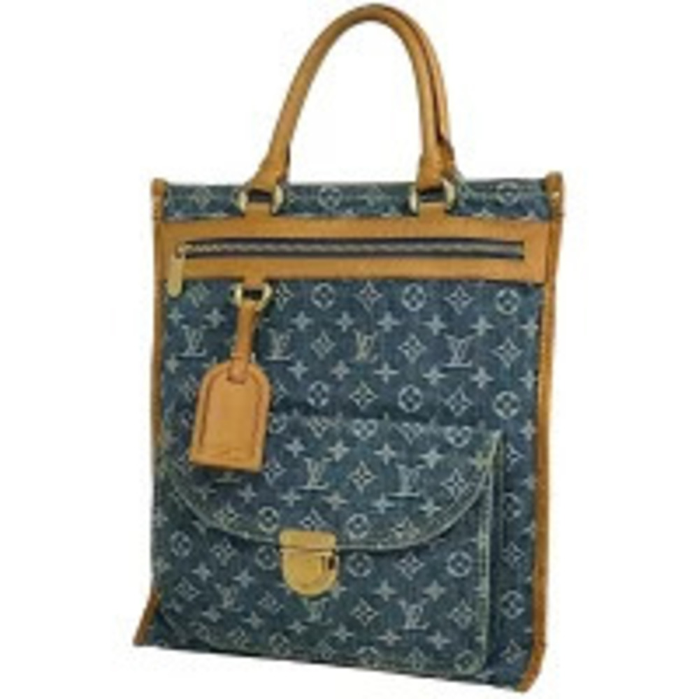 Louis Vuitton Flat Shopper Handbag Tote Bag Monogram Denim Blue